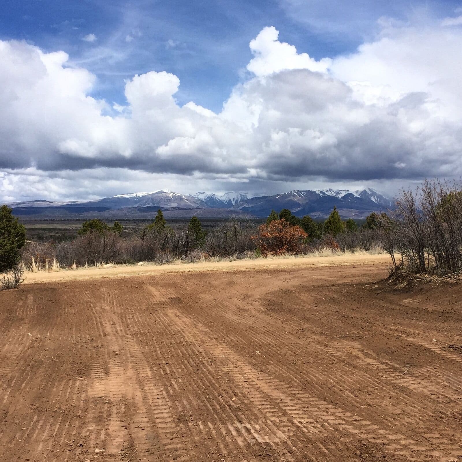 Freshly graded field with San Juan Mountain views near Durango, Colorado