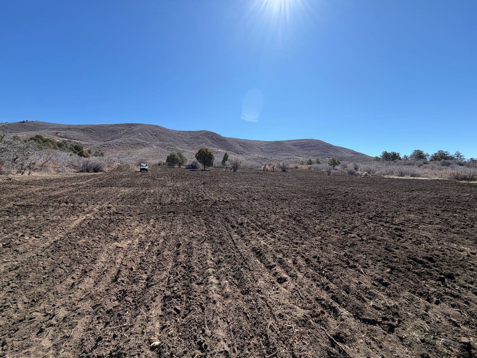 Field grading and seedbed preparation on a rural property near Durango, Colorado
